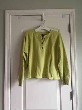 Old Navy Lime Green Waffle Henley Sweatshirt